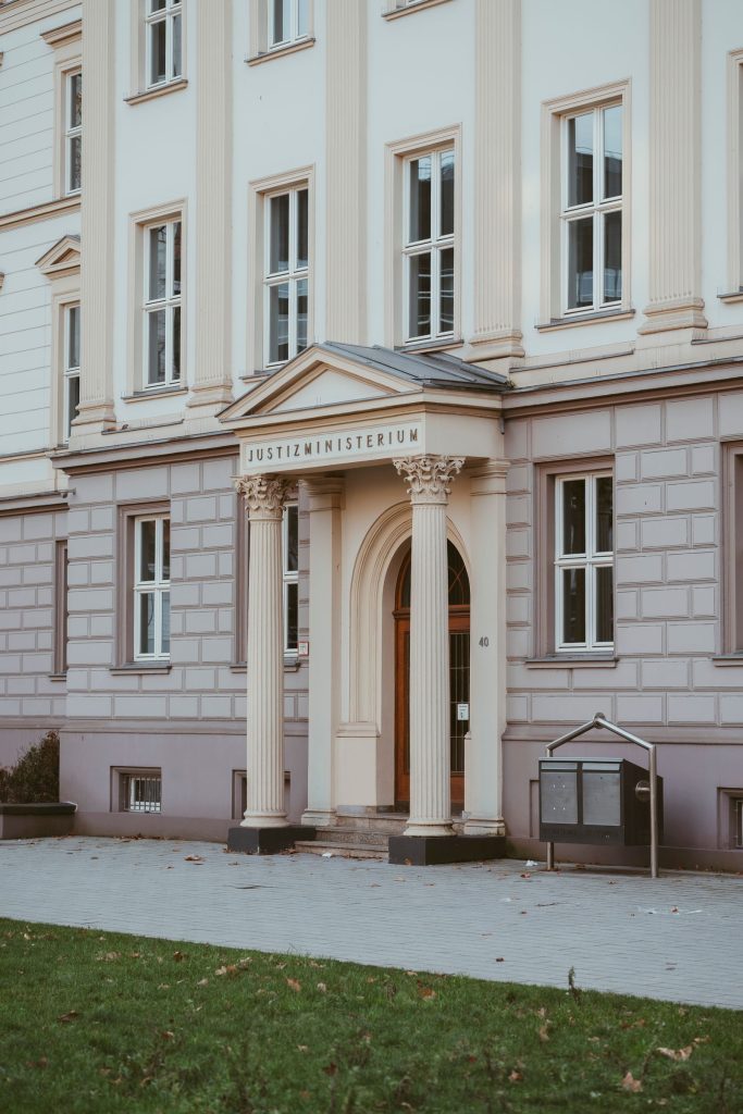 Elegant government ministry building facade representing new visa regulations